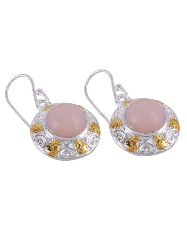 Natural Pink Opal Gemstone Beautiful Designer Two Tone Sterling Silver Earring