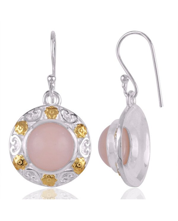 Natural Pink Opal Gemstone Beautiful Designer Two Tone Sterling Silver Earring