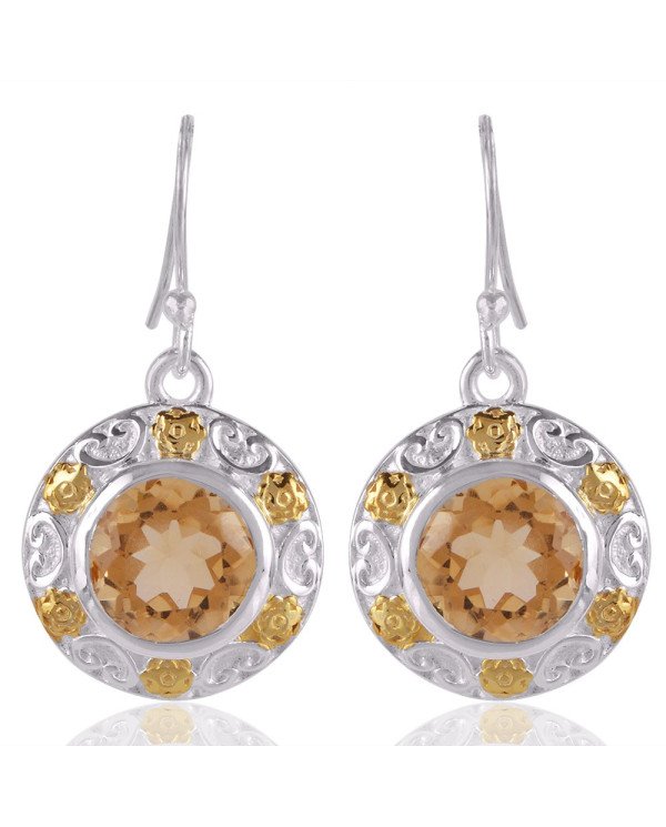 Citrine Gemstone Sterling Silver Two Tone Earring