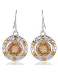 Citrine Gemstone Sterling Silver Two Tone Earring
