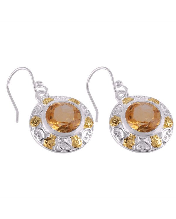 Citrine Gemstone Sterling Silver Two Tone Earring