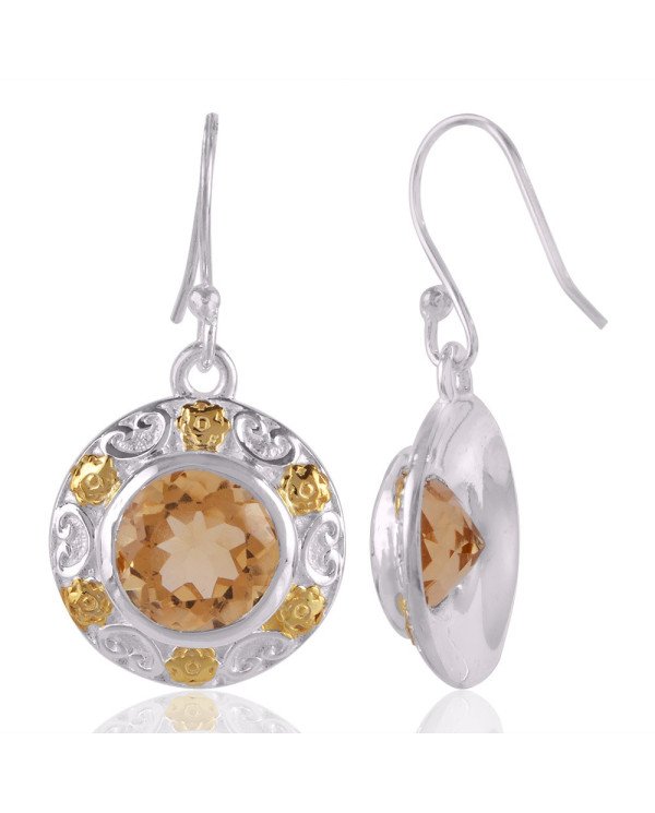 Citrine Gemstone Sterling Silver Two Tone Earring