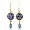 Mother Of  Pearl Natural Abalone Shell and Blue Topaz Unique Combination Gold Vermeil 925 Sterling Silver Earring