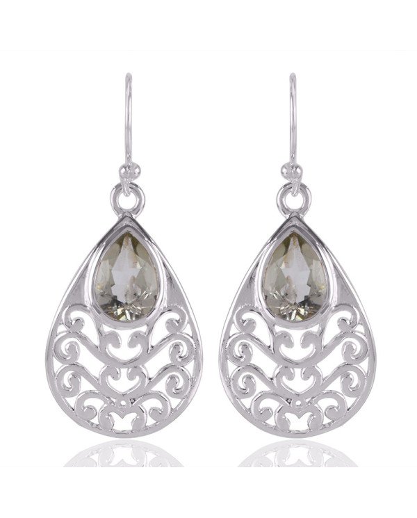Green Amethyst Designer Sterling Silver Drop Dangle Earring