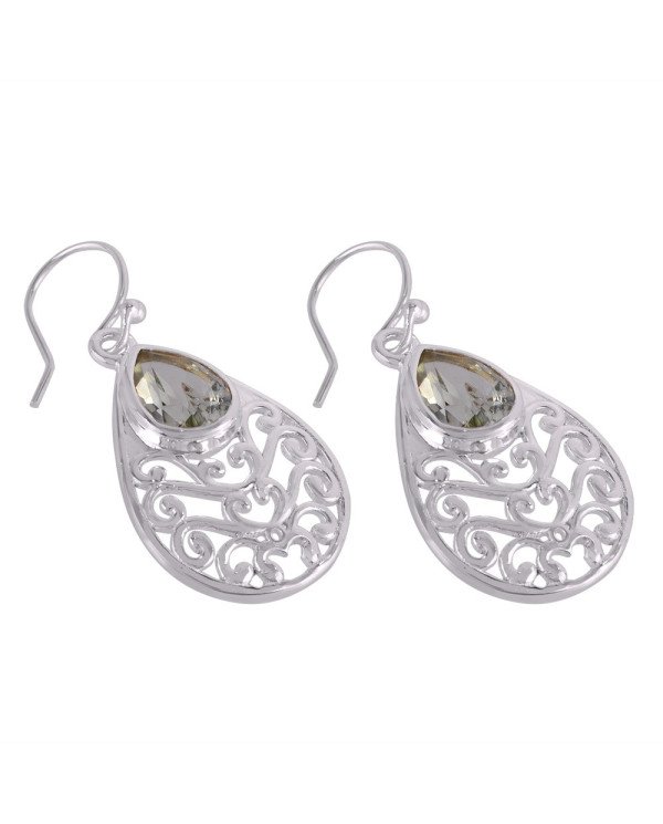 Green Amethyst Designer Sterling Silver Drop Dangle Earring