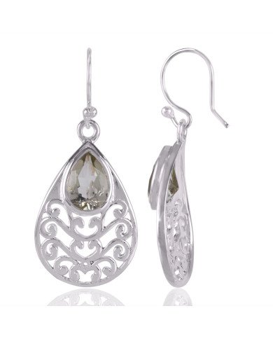 Green Amethyst Designer Sterling Silver Drop Dangle Earring