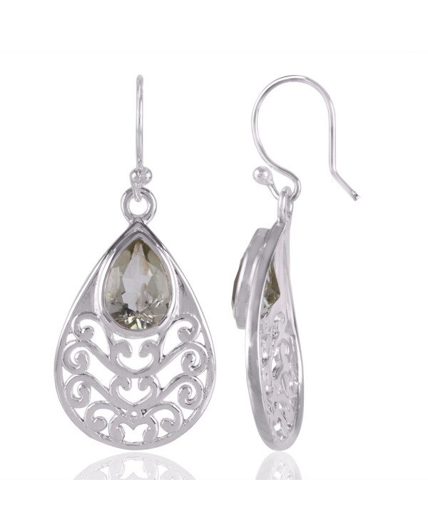 Green Amethyst Designer Sterling Silver Drop Dangle Earring