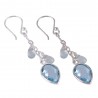 Natural Blue Topaz Briolet Checker Cut Natural Gemstone and 925 Sterling Silver Earring