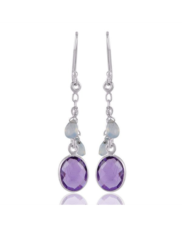 Sterling Silver And Amethyst with Onyx Gemstone Dangle Drop Earring