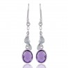 Sterling Silver And Amethyst with Onyx Gemstone Dangle Drop Earring