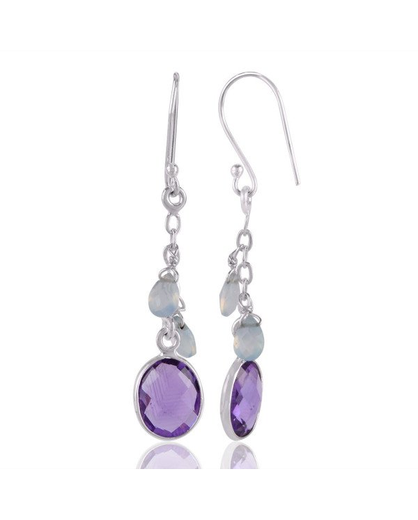 Sterling Silver And Amethyst with Onyx Gemstone Dangle Drop Earring