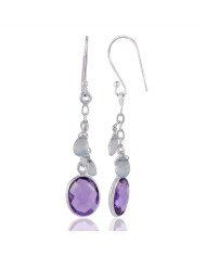 Sterling Silver And Amethyst with Onyx Gemstone Dangle Drop Earring