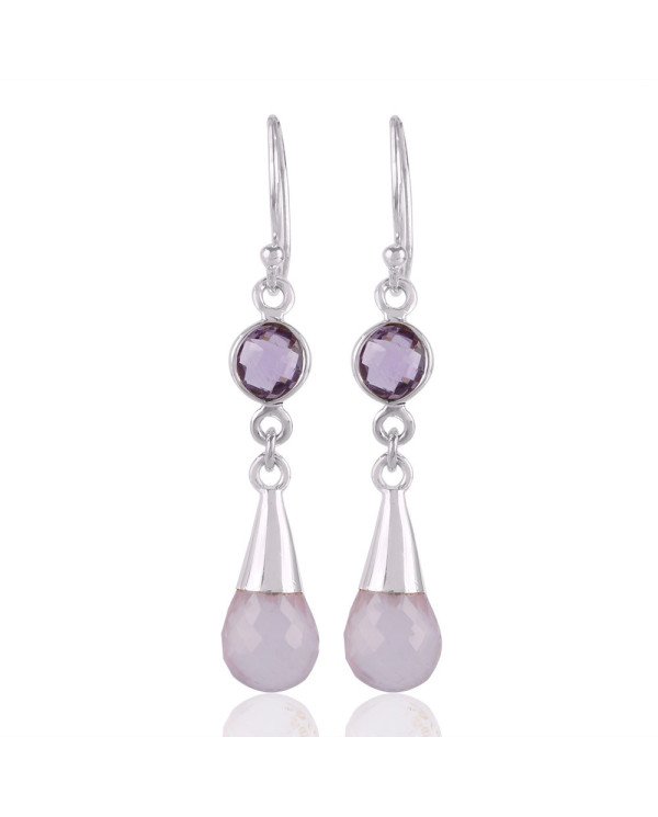 Rose Quartz With Amethyst Gemstone Sterling Silver Earring