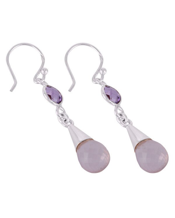 Rose Quartz With Amethyst Gemstone Sterling Silver Earring