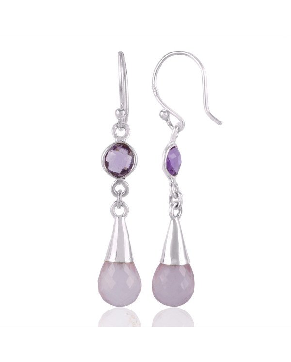 Rose Quartz With Amethyst Gemstone Sterling Silver Earring