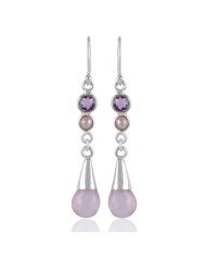 Amethyst Pearl And Rose Quartz Unique Design Sterling Silver Earring