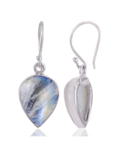 Rainbow Moonstone Natural Falsy Gemstone Steling Silver Earring