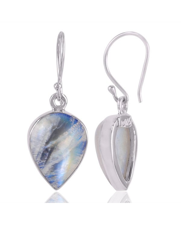 Rainbow Moonstone Natural Falsy Gemstone Steling Silver Earring