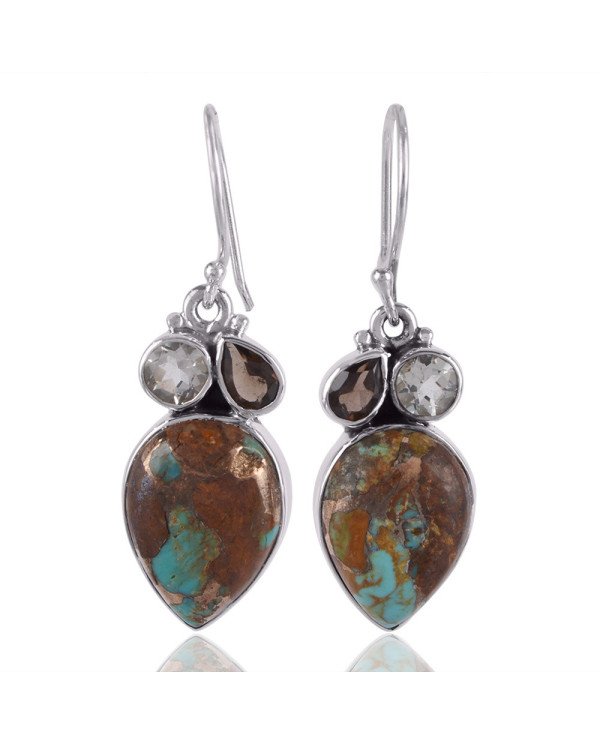 Boulder Turquoise Green Amethyst and Smokey Quartz Sterling Silver Earrings