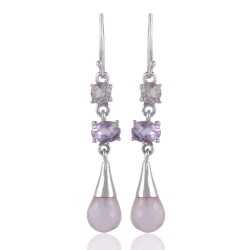 Rose Quartz Pink Amethyst And Crystal Gemstone Sterling Silver Earring
