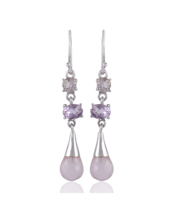 Rose Quartz Pink Amethyst And Crystal Gemstone Sterling Silver Earring