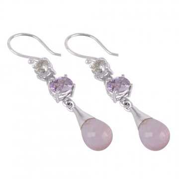 Rose Quartz Pink Amethyst And Crystal Gemstone Sterling Silver Earring