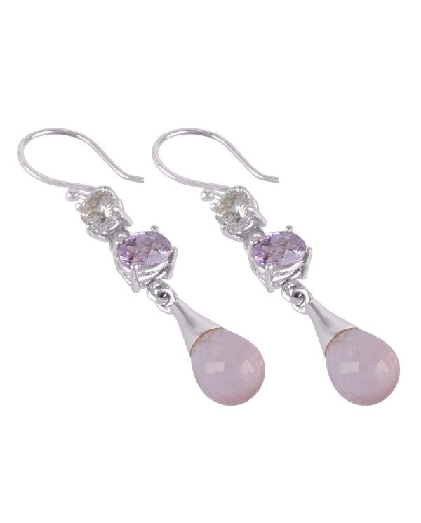 Rose Quartz Pink Amethyst And Crystal Gemstone Sterling Silver Earring