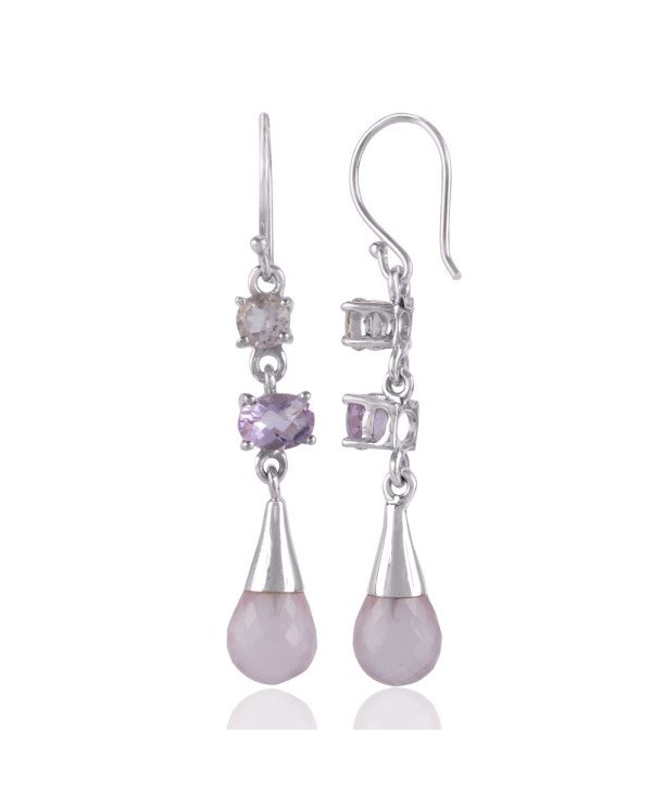 Rose Quartz Pink Amethyst And Crystal Gemstone Sterling Silver Earring