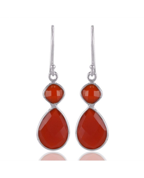 Red Onyx and 925 Sterling Silver Gemstone Dangle Earring
