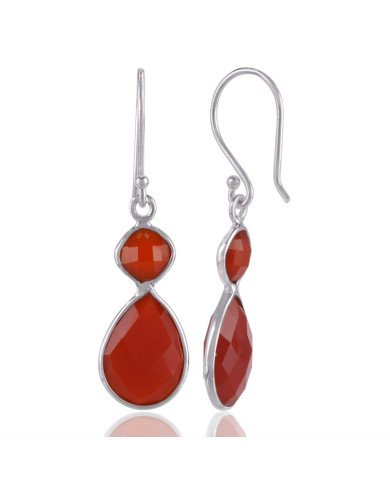 Red Onyx and 925 Sterling Silver Gemstone Dangle Earring