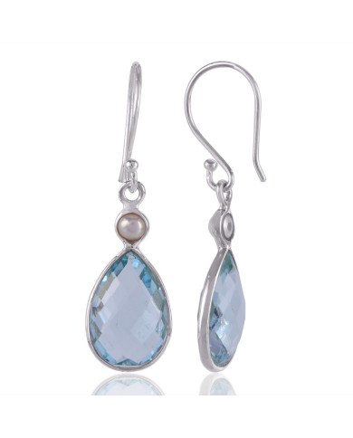 Pearl & Sky Blue Topaz Gemstone 925 Sterling Silver Earring