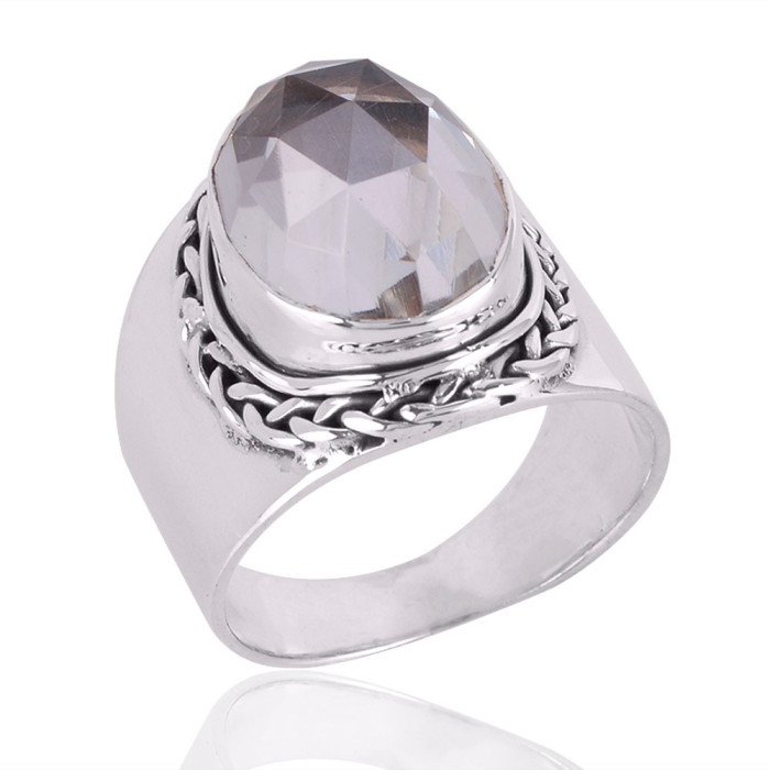 Crystal Checkar Gemstone 925 Sterling Silver Ring
