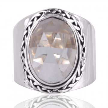 Crystal Checkar Gemstone 925 Sterling Silver Ring