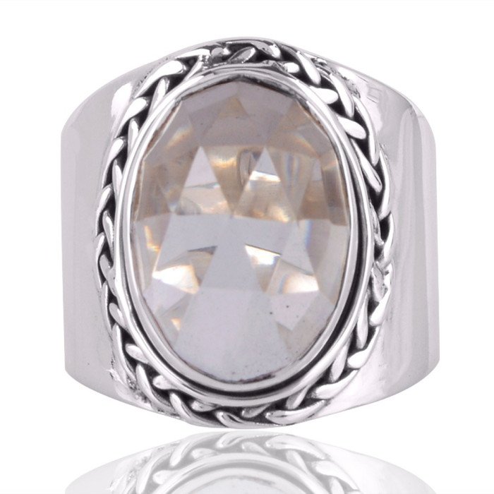 Crystal Checkar Gemstone 925 Sterling Silver Ring