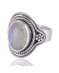 Rainbow moonstone Gemstone 925 Sterling Silver Ring