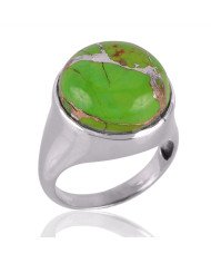 Green Copper Turquoise Gemstone 925 Sterling Silver Ring