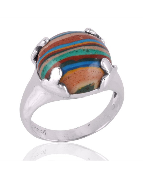 Rainbow Calsilica Gemstone 925 Sterling Silver Ring