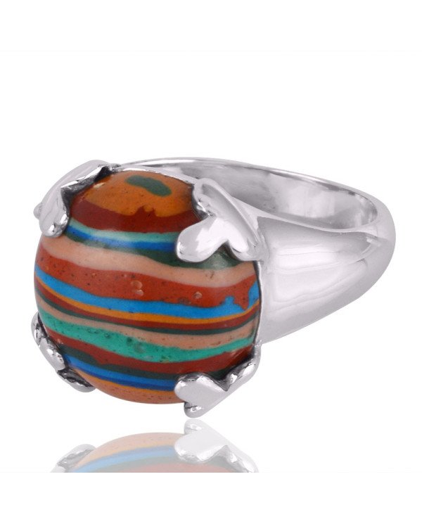 Rainbow Calsilica Gemstone 925 Sterling Silver Ring
