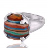 Rainbow Calsilica Gemstone 925 Sterling Silver Ring