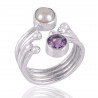 Amethyst and Pearl Gemstone Sterling Silver Ring