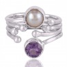 Amethyst and Pearl Gemstone Sterling Silver Ring