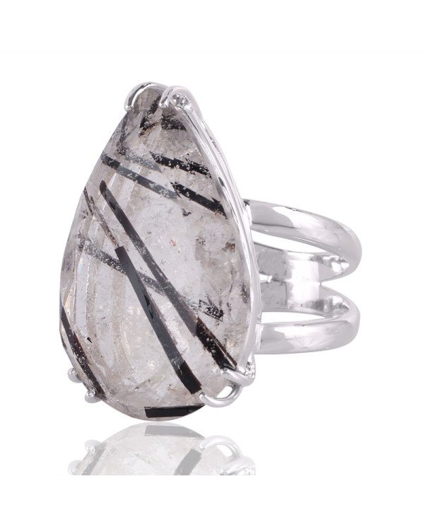 Tourmanilated Quartz Gemstone 925 Sterling Silver Ring