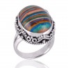 Rainbow Calsilica Gemstone 925 Sterling Silver Ring