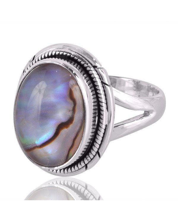 Abalone Shell Gemstone 925 Sterling Silver Ring