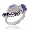 Iolite Rainbow Moonstone and Tanzanite Rough Sterling Silver Ring