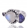 Iolite Rainbow Moonstone and Tanzanite Rough Sterling Silver Ring
