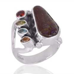 Ammolite Citrine Garnet Peridot and Swiss Blue Topaz Gemstone Ring