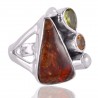 Ammolite Citrine Pearl and Peridot Gemstone Sterling Silver Ring