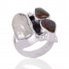 Ammolite and Biwa Pearl Gemstone Sterling Silver Ring