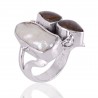 Ammolite and Biwa Pearl Gemstone Sterling Silver Ring